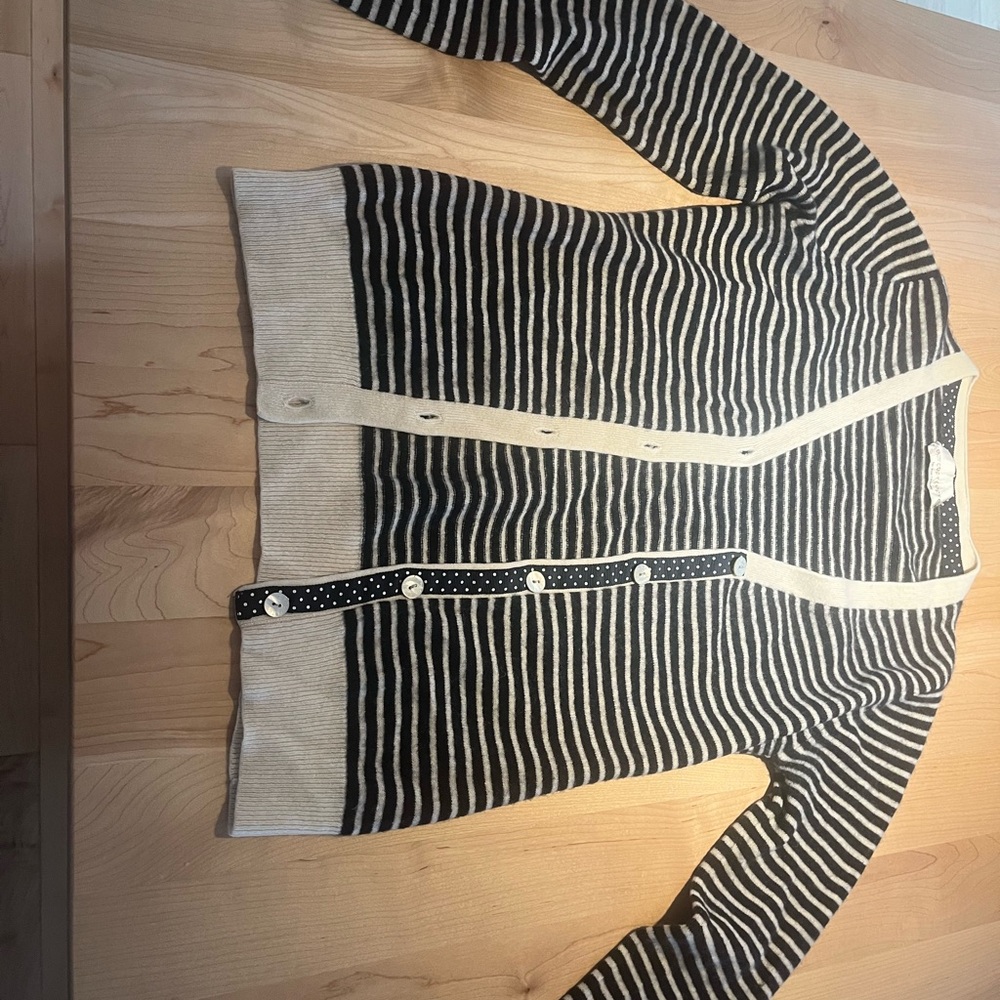 100% Cashmere Striped Black and Cream Cardigan